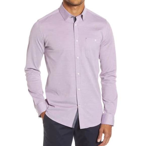 Ted Baker Broader Button Up Shirt Mens Size 5 US XL Purple Slim Fit Jersey. - Picture 1 of 9
